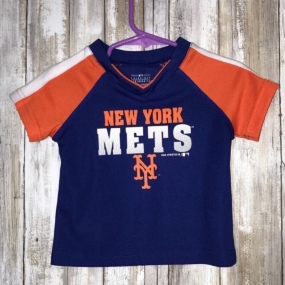 New York Mets Baby Tee 12M Blue Orange MLB Baseball Shirt Kids - Picture 4 of 5